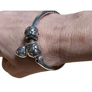 Brighton Charming Bangle Hinged Bracelet w/ Heart Charm & 2 Spacers Silver